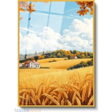 Tablonhazır Dikey Çerçeveli Cam Bugday Tarlasi Modern Ev Dekoru Duvar Sanatı Ev Ofis Tablosu