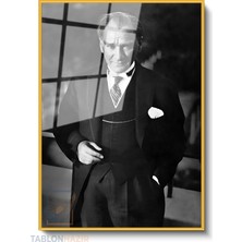 Tablonhazır Dikey Çerçeveli Cam Klasik Takim Elbesili Ataturk Sigarasiz Modern Ev Dekoru Duvar Sanatı Ev Ofis Tablosu