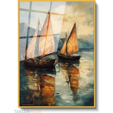 Tablonhazır Dikey Çerçeveli Cam Iki Yelkenli Modern Ev Dekoru Duvar Sanatı Ev Ofis Tablosu