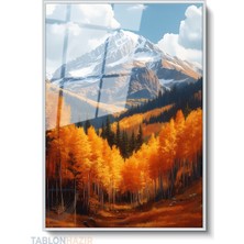Tablonhazır Dikey Çerçeveli Cam Sonbahar Dag Manzara Modern Ev Dekoru Duvar Sanatı Ev Ofis Tablosu