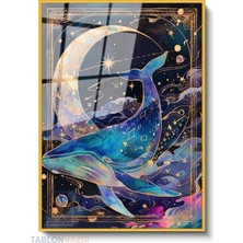 Tablonhazır Dikey Çerçeveli Cam Astroloji Balina Modern Ev Dekoru Duvar Sanatı Ev Ofis Tablosu