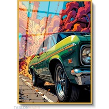 Tablonhazır Dikey Çerçeveli Cam Yeşilaraba Modern Ev Dekoru Duvar Sanatı Ev Ofis Tablosu