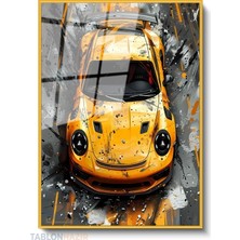 Tablonhazır Dikey Çerçeveli Cam Sarıaraba Modern Ev Dekoru Duvar Sanatı Ev Ofis Tablosu