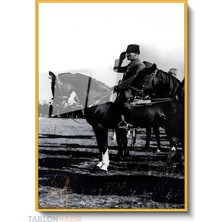 Tablonhazır Dikey Çerçeveli Cam Sb Ataturk At Ustunde Modern Ev Dekoru Duvar Sanatı Ev Ofis Tablosu