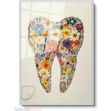 Tablonhazır Dikey Çerçeveli Cam Cicekli Dis Klinik Modern Ev Dekoru Duvar Sanatı Ev Ofis Tablosu