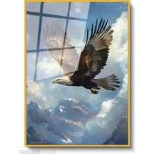 Tablonhazır Dikey Çerçeveli Cam Yuksekten Ucan Kartal Modern Ev Dekoru Duvar Sanatı Ev Ofis Tablosu