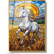 Tablonhazır Dikey Çerçeveli Cam Mozaik At Modern Ev Dekoru Duvar Sanatı Ev Ofis Tablosu