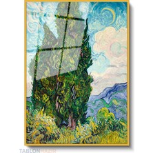 Tablonhazır Dikey Çerçeveli Cam Vangogh 51 Modern Ev Dekoru Duvar Sanatı Ev Ofis Tablosu