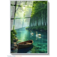 Tablonhazır Dikey Çerçeveli Cam Kugu Gol Manzara Modern Ev Dekoru Duvar Sanatı Ev Ofis Tablosu