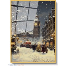 Tablonhazır Dikey Çerçeveli Cam Karlı Yeniyil Modern Ev Dekoru Duvar Sanatı Ev Ofis Tablosu