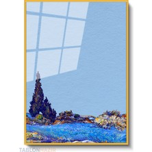 Tablonhazır Dikey Çerçeveli Cam Vangogh 122 Modern Ev Dekoru Duvar Sanatı Ev Ofis Tablosu