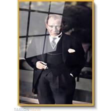 Tablonhazır Dikey Çerçeveli Cam Renkli Klasik Ataturk Modern Ev Dekoru Duvar Sanatı Ev Ofis Tablosu