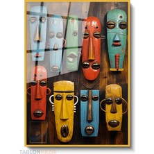 Tablonhazır Dikey Çerçeveli Cam Afrika Maske Modern Ev Dekoru Duvar Sanatı Ev Ofis Tablosu