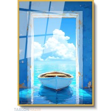 Tablonhazır Dikey Çerçeveli Cam Evin Icindeki Tekne Modern Ev Dekoru Duvar Sanatı Ev Ofis Tablosu
