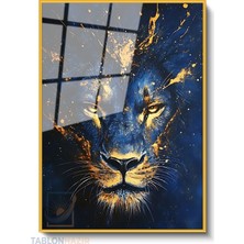 Tablonhazır Dikey Çerçeveli Cam Mavisarıaslan Modern Ev Dekoru Duvar Sanatı Ev Ofis Tablosu