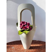 Orbak Kağıtçılık Buket ve Saksı Çiçek Taşıma Için Beyaz Lüks Içi Gri Kağıt Çanta – 1 Adet