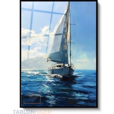 Tablonhazır Dikey Çerçeveli Cam Yagliboya Gorunumlu Yelkenli Modern Ev Dekoru Duvar Sanatı Ev Ofis Tablosu