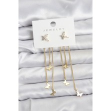 Stillove Kelebek Model Gold Renk Pirinç Sallantılı Kadın Küpe
