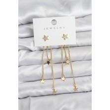 Stillove Yıldız Model Gold Renk Pirinç Sallantılı Kadın Küpe