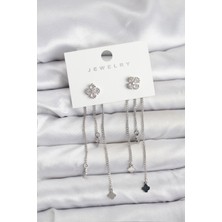 Stillove Pirinç Gümüş Renk Yonca Model Sallantılı Kadın Küpe