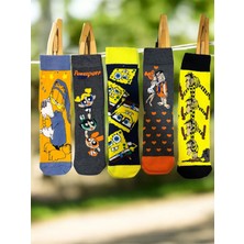 5'li Çizgi Film Kahramanları Desenli Renkli Pamuklu Çorap