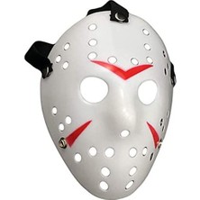 Skygo Beyaz Renk Kırmızı Çizgili Tam Yüz Hokey Jason Maskesi Hannibal Maskesi