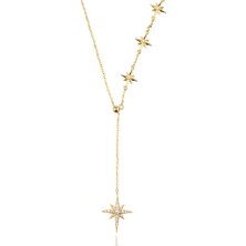 Masaliko Y Kutup Yıldızı Gümüş Kolye – 925 Ayar, Zirkon Taşlı, Altın Kaplama, Asansörlü Zincir (MS3847)