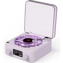 Just Cheap Store Waves Nostalji Plak Görünümlü Bluetooth Hoparlör 3D Ses Dalgası Retro Müzik Plak Mor