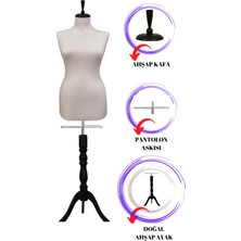 Manken İstanbul Ahşap Siyah Ayaklı 36 Beden Beyaz Kumaşlı Terzi Mankeni Vitrin Mankeni İğne Batmaz