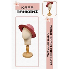 Manken İstanbul Kumaş Kaplı Ahşap Standlı Polyester Kafa Mankeni Aksesuar Mankeni Şapka Mankeni Peruk Mankeni