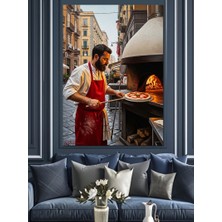 Artmeg Sokakta Pizza Pişiren Aşçı Dekoratif Kanvas - Mdf Ahşap Tablo