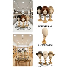 Manken İstanbul Kumaş Kaplı Ahşap Standlı Polyester Kafa Mankeni Aksesuar Mankeni Şapka Mankeni Peruk Mankeni