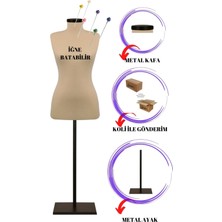 Manken İstanbul Metal Ayaklı Süngerli Krem Kumaş İğne Batabilen Terzi Mankeni (36-38-40-42-44-46 Beden) Po-01