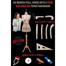 Manken İstanbul 36 Beden Riga ve Dikiş Setli Kılavuz Çizgili İğne Batabilen Terzi Mankeni Prova Mankeni