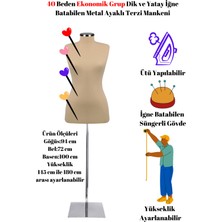 Manken İstanbul Ekonomik 40 Beden Dik ve Yatay İğne Batabilen Sünger Metal Ayaklı Terzi Mankeni Po-01