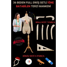 Manken İstanbul 36 Beden Riga ve Dikiş Setli Yatay ve Dikey İğne Batabilen Kollu Terzi Mankeni Prova Mankeni Cilalı