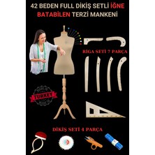 Manken İstanbul 42 Beden Full İğne Batabilen Dikiş Setli ve Riga Setli Terzi Mankeni Bej Ham Takım
