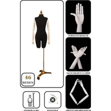 Manken İstanbul Lüks Gold Ayaklı Pantolon Giyebilen 46 Beden Ahşap Kollu Terzi Mankeni Vitrin Mankeni