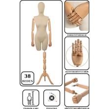 Manken İstanbul 38 Beden Ahşap Kollu İğne Batmaz Vitrin Amaçlı Terzi Mankeni Vitrin Mankeni Kafalı