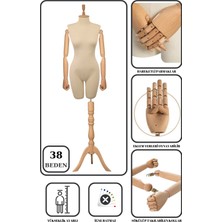 Manken İstanbul 38 Beden Ahşap Kollu İğne Batmaz Vitrin Amaçlı Terzi Mankeni Vitrin Mankeni Ham Kollu