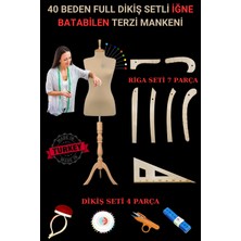 Manken İstanbul 40 Beden Full İğne Batabilen Dikiş Setli ve Riga Setli Terzi Mankeni Bej Ham Takım