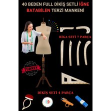 Manken İstanbul 40 Beden Full İğne Batabilen Dikiş Setli ve Riga Setli Terzi Mankeni Bej Ceviz Takım