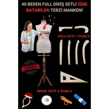 Manken İstanbul 40 Beden Full İğne Batabilen Dikiş Setli ve Riga Setli Terzi Mankeni Ceviz Takım