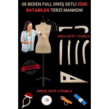 Manken İstanbul 38 Beden Full İğne Batabilen Dikiş Setli ve Riga Setli Terzi Mankeni Bej Döküm Takım