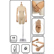 Manken İstanbul 44 Beden Ahşap Kollu İğne Batmaz Vitrin Amaçlı Terzi Mankeni Vitrin Mankeni Metal Ayaklı