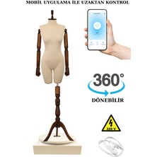 Manken İstanbul 36 Beden 360 Derece Dönebilen Telefondan Kumandalı Ahşap Kollu Mankeni Terzi Mankeni