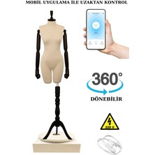 Manken İstanbul 36 Beden 360 Derece Dönebilen Telefondan Kumandalı Ahşap Kollu Vitrin Mankeni Terzi Mankeni