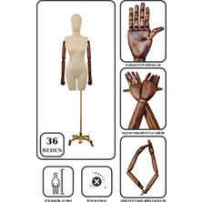 Manken İstanbul Lüks Gold Ayaklı Pantolon Giyebilen 36 Beden Ahşap Kollu Terzi Mankeni Vitrin Mankeni