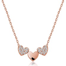 Aya Diamond Gümüş Rose Üç Kalp Bayan Kolye