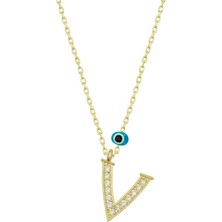 Aya Diamond Gümüş Nazar Gold V Harfi Kadın Kolye